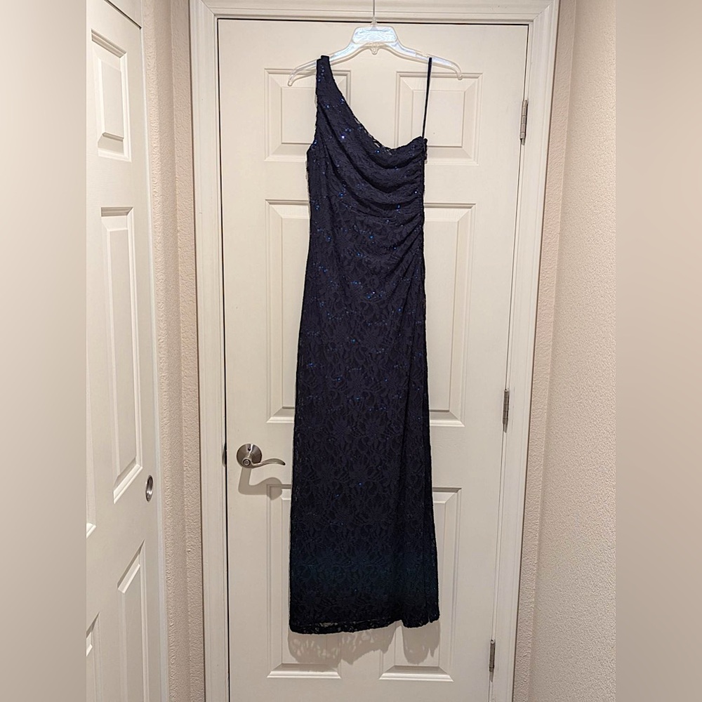 Deep Navy Lace Gown w/Shimmer